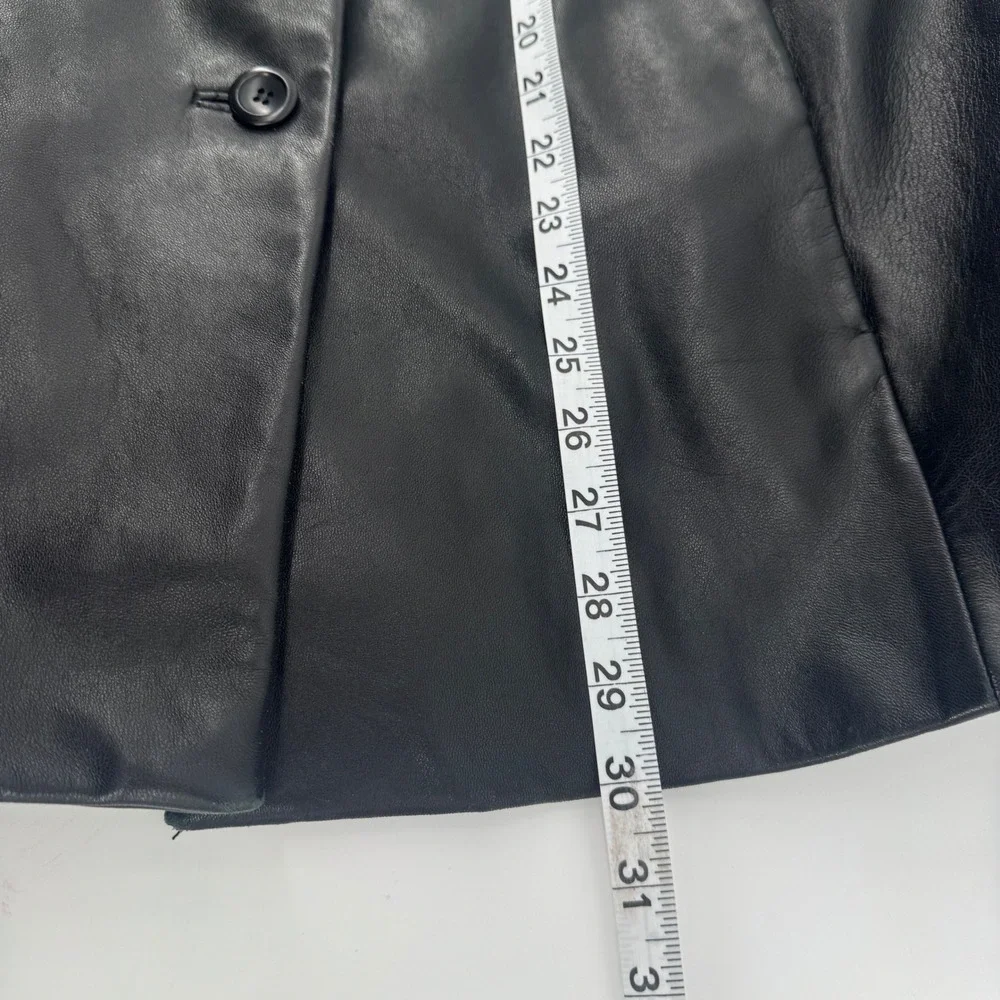 Brooks Brothers 346 Leather Overcoat Mens XL Black Button Front Lightweight Coat